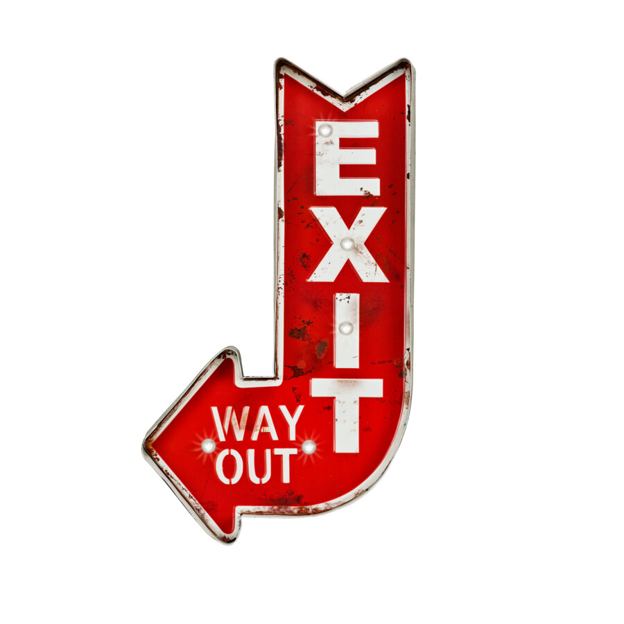 Blechschild Red Exit Links Vintage Way Out Led Beleuchtet