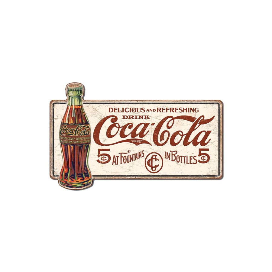Blechschild Coca Cola Delicious 5 Cents geprägt