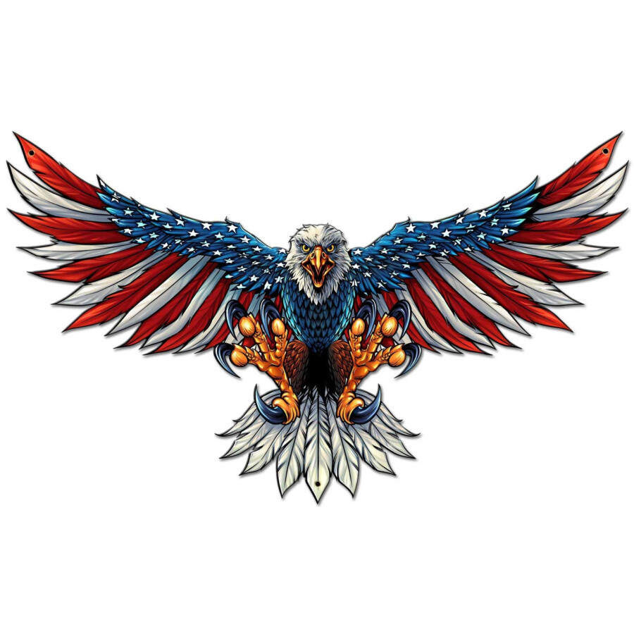 Blechschild Eagle with US Flag Wing Spread