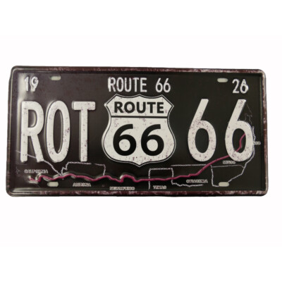 Blechschild Route 66 - Rot 66 License Plate Geprägt