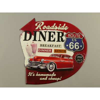 Blechschild Roadside Diner geprägt