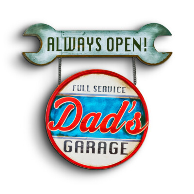 Blechschild Dad`s Garage Service Always Open