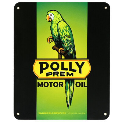 Blechschild Polly Prem Motor Oil Green Emaille