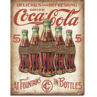 Blechschild Coca Cola Coke- 5 Bottles Retro
