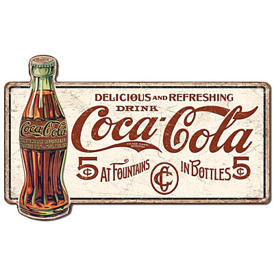 Blechschild Coca Cola Delicious 5 Cents geprägt